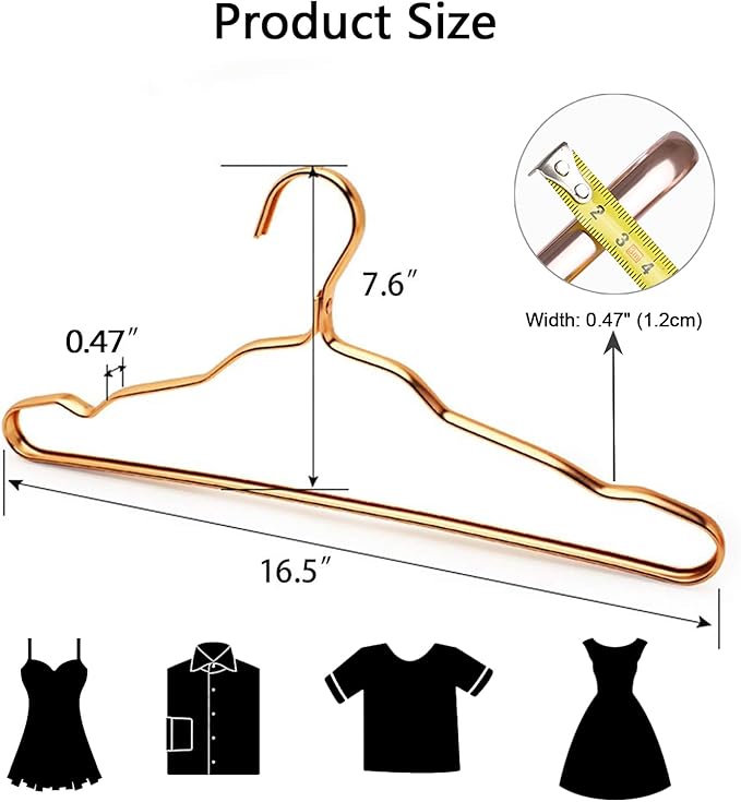 20 Pack Gold Aluminum Coat Hangers, 16.5” Premium Matte Hanger, Lightweight Smooth & Sturdy for Standard Size Suits, Clothing, Jacket, Pant, Dress, Shirts, Skirts