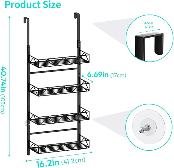HapiRm Over the Door Hat Organizer - 4 Tier Wall Mounted Hat Rack with 4 Adjustable Metal Basket, Baseball Caps Organizer Storage Holds up to 40 Caps for Door, Bedroom, Closet (Black)