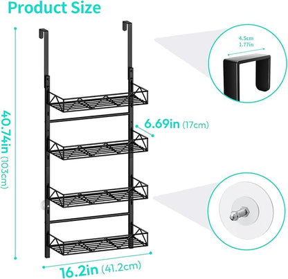 HapiRm Over the Door Hat Organizer - 4 Tier Wall Mounted Hat Rack with 4 Adjustable Metal Basket, Baseball Caps Organizer Storage Holds up to 40 Caps for Door, Bedroom, Closet (Black)