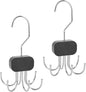 2pcs Belt Hanger for Wardrobe Closet, 360°Rotatable Belt Organizer Holder with 6 Hooks Each Space-Saving Tie Rack Metal & Wood Bra Storage Accessories for Tank Top Scarf Hat Purse (Black)