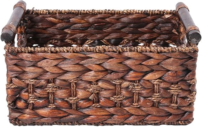 Storage Basket made by Water Hyacinth with Wood Handles, Arts and Crafts. (RectangleA-Medium)