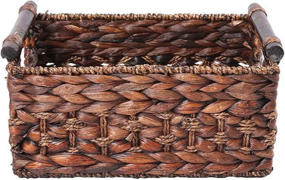 Storage Basket made by Water Hyacinth with Wood Handles, Arts and Crafts. (RectangleA-Medium)