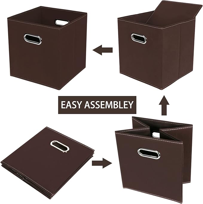 Fabric Cloth Storage Bins,Fabric Cube Bins Organizer with Dual Handles Foldable Cube Storage Baskets for Home Bedroom Storage,Set of 6,(Coffee)