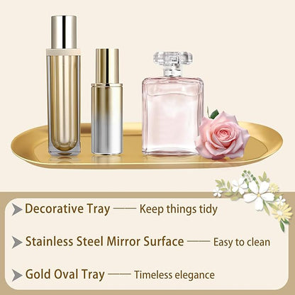 Gold Tray, Vanity Trays for Bathroom and Dresser Counter, 12" 2 Pack