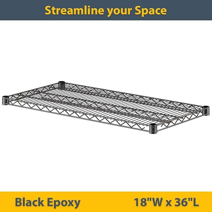 2 Pack Black Additional Wire Shelf for 18" x 36" Shelving Units, Replacement Shelves for Wire Rack