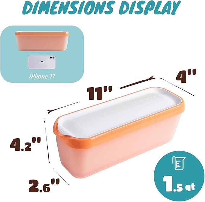 2 Pack Ice Cream Tub Containers (1.6 Quart Each), Reusable Freezer Storage Containers with Lids for Homemade Sorbet, Frozen Yogurt, or Gelato, Orange and Purple