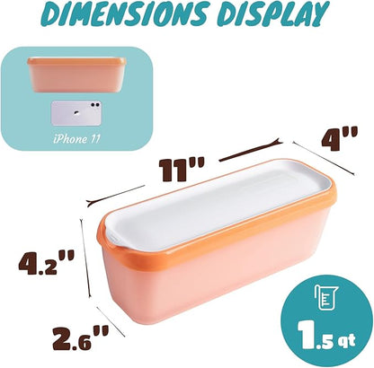 2 Pack Ice Cream Tub Containers (1.6 Quart Each), Reusable Freezer Storage Containers with Lids for Homemade Sorbet, Frozen Yogurt, or Gelato, Orange and Purple