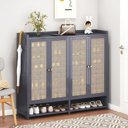 8 Tier Bamboo Shoe Cabinet - Large Capacity Shoe Cabinet with Doors, 40-45 Pairs Shoe Rack, Free Standing Shoe Rack,Entrance for Hallway Living Room (Grey1)