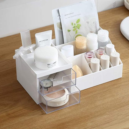 AfooBezos Multifunction Desk Organizer, Makeup Storage for Eyeshadows, Concealers, Powders, Nail Polish,9.65‘’x 4.8‘’x 3.67‘’ (White)