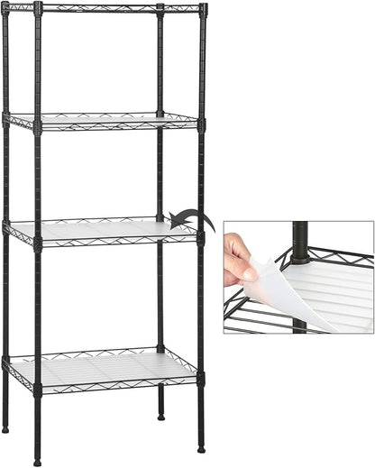 4-Tier Wire Shelving Unit 44" H x 18L x 12D Metal Shelves for Storage with Shelf Liners Adjustable Small Storage Rack Shelf Organizer for Closet Pantry Kitchen, 600Lb Capacity, Black