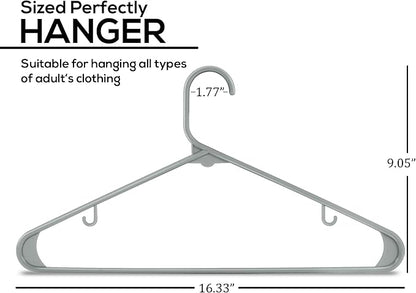 Utopia Home Plastic Hangers 50 Pack - Space Saving Clothes Hanger - Durable & Strong Closet Organizers and Storage with Built-in Strap Hooks - Essential for Shirts, Pants, Skirts & Coats (Grey)