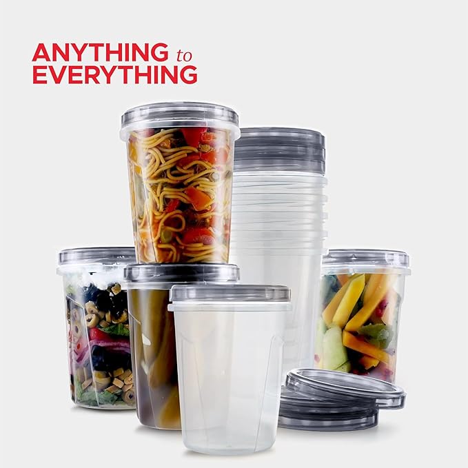 Tafura 10 Pack Leakproof Freezer Containers for Food with Twist Top Lids - 32 Oz BPA Free Reusable Plastic Soup Containers with Screw On Lids - Ideal for Meal Prep, Organization - Starry Black Lid