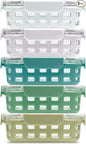 Ello Duraglass 3.4 Cup Meal Prep Sets 10Pc, 5 Pack Set- Glass Food Storage Container with Silicone Sleeve and Airtight BPA-Free Plastic Lids, Dishwasher, Microwave, and Freezer Safe, Olive Tree