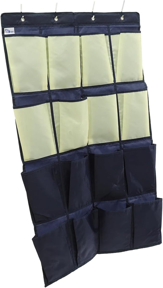 Garneck Over the Door Shoe Organizer Hanging Storage Bag for Closet and Bathroom Oxford Hanging Shoe Rack in Blue and Yellow Space Saving Wall Mounted Organizer for Home