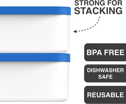 BALCI - Ice Cream Container - 2 Quart - Perfect Reusable Freezer Storage for Homemade Ice Cream Tubs for Sorbet, Frozen Yogurt and Gelato! - Flexible Silicone Lids, Long Scoop, Stackable - Blue