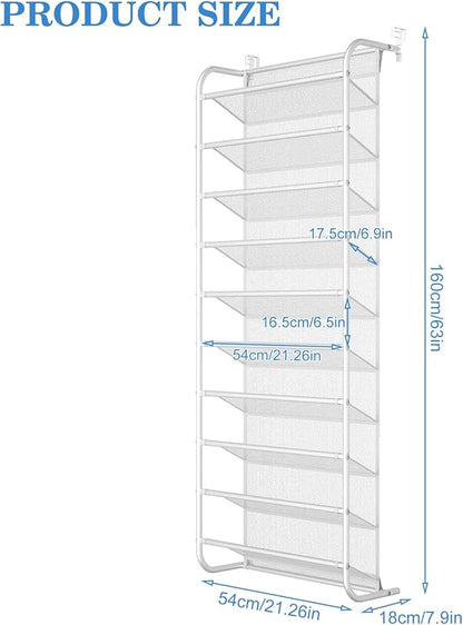 AQQHSAIN 10 Tier Over The Door Shoe Organizer Wall Shoe Shelf Shoe Holder Door Shoe Rack for Closet Pantry Hanging Shoes Clothes Toys Storage Shelves (White)