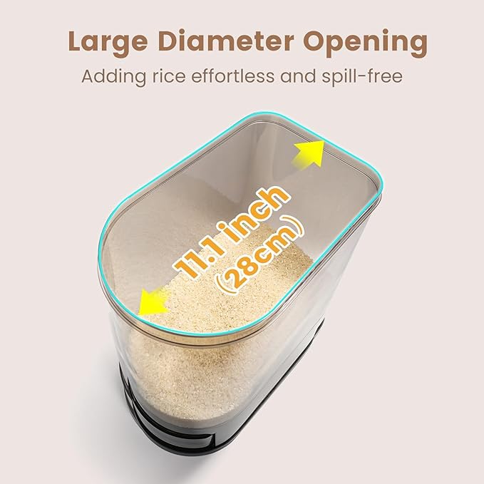 SYNCVIBE Large Rice Dispenser 22-25Lbs, Cereal Dispenser Rice Container Food Storage Container with Measuring Cup, Cereal Containers Storage Kitchen Storage Household Moisture Proof Holder, Black