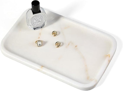 Koville Marble Tray, 12"x8" Natural Marble Vanity Tray for Countertop Bathroom Kitchen Dresser, Decorative Catchall Trays for Perfume Jewelry, Rectangular Stone Serving Tray(Golden Calacatta)