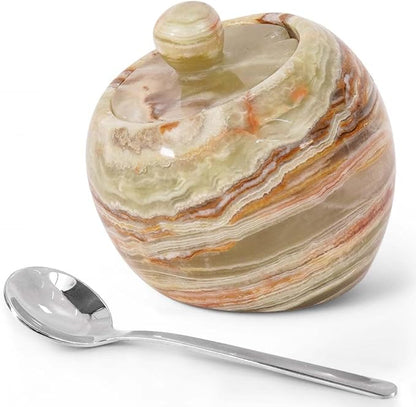 Radicaln Marble Salt Cellar with Lid 3" Inch Green Onyx Salt Jar & Table Salt Storage For Kitchen Countertop, Ideal Salt Container, Salt Dish & Sugar Bowl For Table