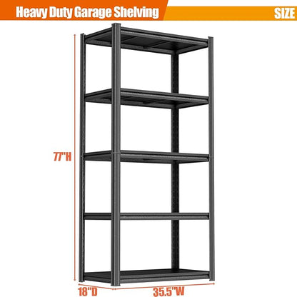 Heavy Duty Garage Shelving Unit, 5-Tier Adjustable Metal Storage Shelves, 3000LBS Utility Rack Shelf for Garage & Basement,Tool Organization, Warehouse, Pantry Closet, Kitchen, 35.5" W, Black