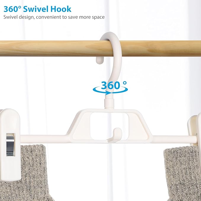 YARNOW Plastic Pants Hangers with Clips White, 10 Pcs Adjustable Skirt Hangers, Space-Saving Design, Ideal for Closet Organizer and Storage