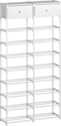 Tall Shoe Rack, 10 Tier Shoe Rack Organizer with 2 Large Drawers, Shoe Storage for 36-40 Pairs, Sturdy Metal Shoe Shelf Shoe Stand for Closet Entryway, White