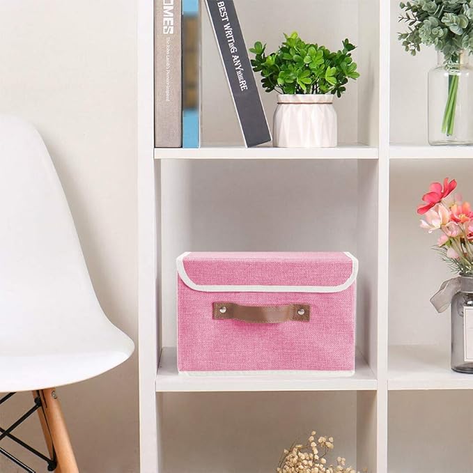 Lucky Monet Storage Bins Boxes with Lids 2 Pack Decorative Storage Boxes Collapsible Fabric Storage Basket Containers Lidded Storage Cube for Organizing Closet Home Office, 15"x 10"x 10" (Pink)