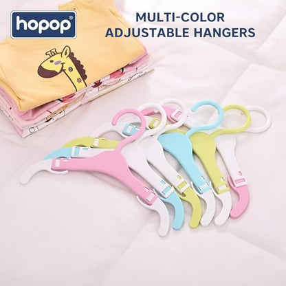 Hopop Telescopic Adjustable Anti Slip Plastic Hanger with Hooks for Baby & Kids Clothes (Pack of 12, Multicolor Hangers)