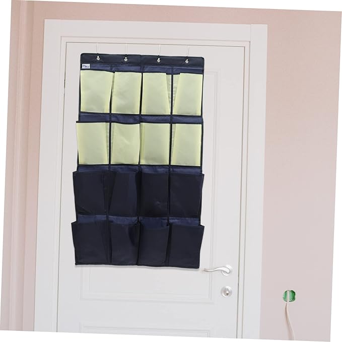 UKCOCO Over the Door Shoe Organizer Bag Multi Pouch Hanging Storage for Shoes Clothes and Daily Essentials Oxford Wall Mounted Holder for Closet and Bedroom Blue and Yellow