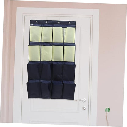 UKCOCO Over the Door Shoe Organizer Bag Multi Pouch Hanging Storage for Shoes Clothes and Daily Essentials Oxford Wall Mounted Holder for Closet and Bedroom Blue and Yellow