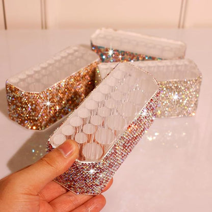 Bling Acrylic 26-Slot Makeup Brush and Pen Organizer Display Stand for Eyebrow Pencils, Ballpoint Pens, Eyeliners, and More. Please write 5-point description (Pink)