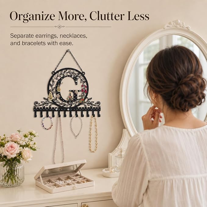 Wall-Mounted Metal Earring Holder Hanging Jewelry Organizer for Earrings and Necklaces Space-Saving Wall Display with Hooks for Jewelry Storage (jewelry stand G)