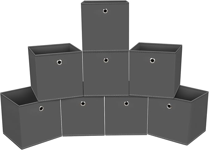 Foldable Storage Cubes Bins ,11 Inch Cloth Storage Cube Fabric Storage Box Cubes Organizer Baskets with Handles for Home Organizer Set of 8 (Grey)