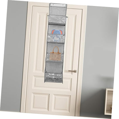 BESTYASH 2Pcs Over Door Storage Bag Organizer Non Woven Cloth Hanging Holder with Multiple Compartments for Bags and Shoes Decor White Grey Combination