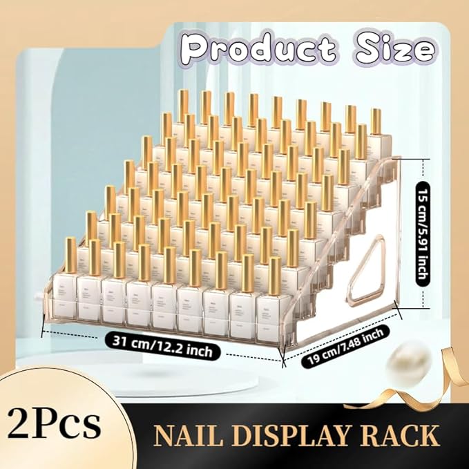 Acrylic Nail Polish Organizer Rack,7-Tier Nail Polish Holder Stand, 2 Pack Storage Holder Stand,Sunglass Organizer, Essential Oils Storage Shelf, Holds Up to 84 Bottles