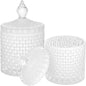rejomiik 2 Pack Qtip Holder Thick Glass Apothecary Jars with Lid for Bathroom Decor Storage Organizer for Cotton Swabs, Balls, Pads, Floss Picks, Candy, Jewelry, White