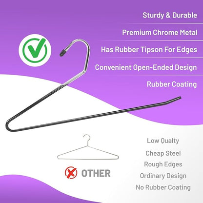 Pants Hangers Non Slip Open Ended – Metal Trouser Hangers, Heavy Duty Stainless Steel Pant Hangers for Men and Women, Space Saving, 20 Pack Jeans Hangers