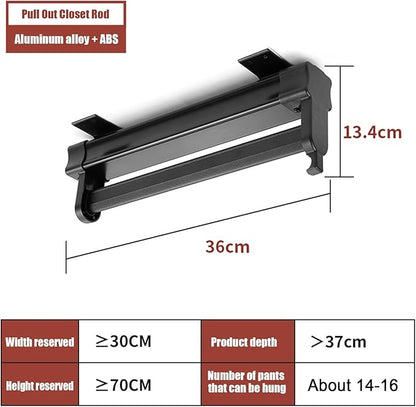 Heavy Duty Retractable Pull Out Pants Rack,Aluminum Alloy Pull Out Closet Valet Rod,Extendable Wardrobe Rail Tube for Hanging Clothes, Top Mount (Color : Black, Battery *1 : 36cm)