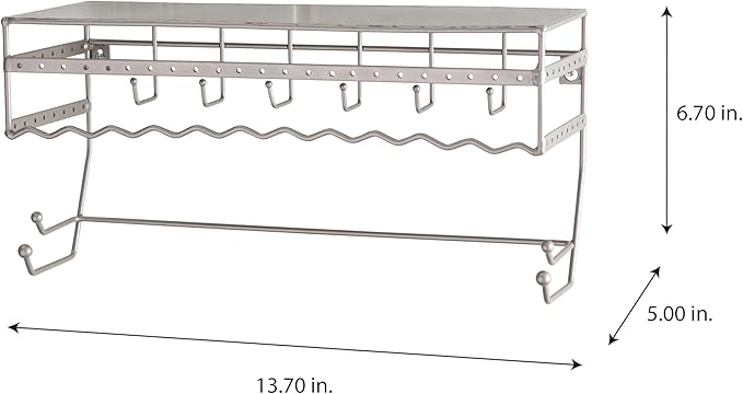 Simplify Wall Mounted Jewelry Organizer | Dimensions: 14.6"x 3.9"x 7.5" | 1 Tier | Home Organization | Great for Bracelets | Necklaces | Earrings | Satin Finish | Mirror Base Shelf