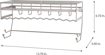 Simplify Wall Mounted Jewelry Organizer | Dimensions: 14.6"x 3.9"x 7.5" | 1 Tier | Home Organization | Great for Bracelets | Necklaces | Earrings | Satin Finish | Mirror Base Shelf