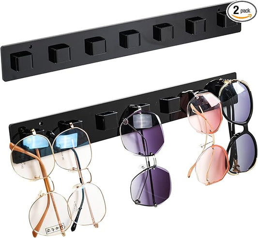 Sunglasses Holder Organizer, 2 Pack Acrylic Sunglasses Organizer Wall Mounted Eyeglasses Display Holder Eyewear Glasses Hanging Rack for Entryway Living Room Bedroom (Black)