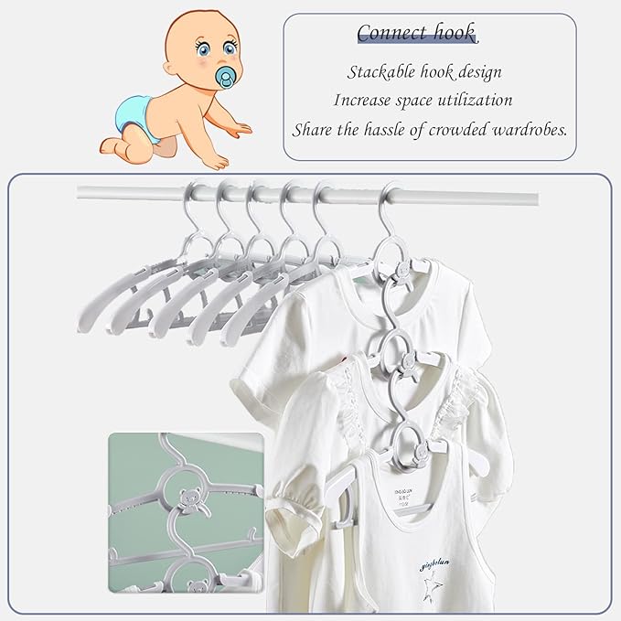 Baby Nursery Closet Hangers, Non-Slip Laundry Infant Pant Hangers for Newborn Clothes - JSF20pcs Adjustable Children Coat Hanger for Girl Boy Toddler Kids Child(Grey).