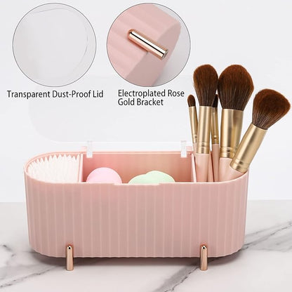 Tecbeauty Qtips Holder, 3 Grids Separate Cotton Swabs Ball Dispenser, Storage Box, Jar for Cotton Pads Bathroom Organizer Canisters - Pink