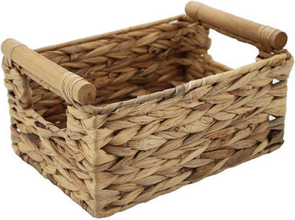 Storage Basket made by Water Hyacinth with Wood Handles, Arts and Crafts. (Large) Natural
