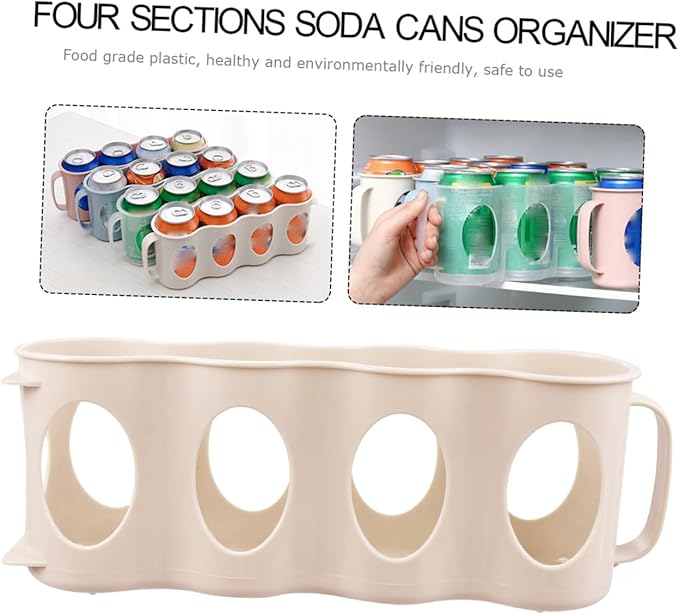PRETYZOOM 2pcs Hand Pull Beverage Can Organizer Section Refrigerator Holder Plastic Storage Box for Efficient Kitchen Organization Beige Versatile Bottle and Seasoning Jar Storage