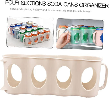 PRETYZOOM 2pcs Hand Pull Beverage Can Organizer Section Refrigerator Holder Plastic Storage Box for Efficient Kitchen Organization Beige Versatile Bottle and Seasoning Jar Storage