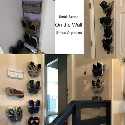 4 Pack Hanging Plastic Shoe Rack Wall Mount Creative Folding Organizer Camper Shoes Storage Shelf Adhesive Shoe Holder For Door