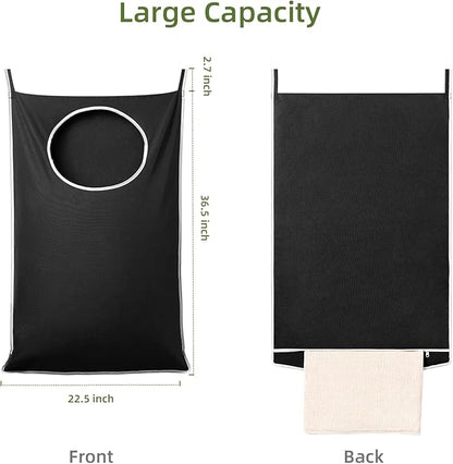 KEEPJOY XL Black Door Hanging Laundry Hamper, 36.5" x 22.5" Large Capacity Hanging Hamper Bag with Large opening and Strong Hooks for All Family Laundry, Blankets, and Toys (Black,1-Pack)