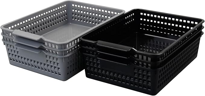 A4 Plastic Storage Basket Tray, Classroom Paper Baskets, 6 Packs