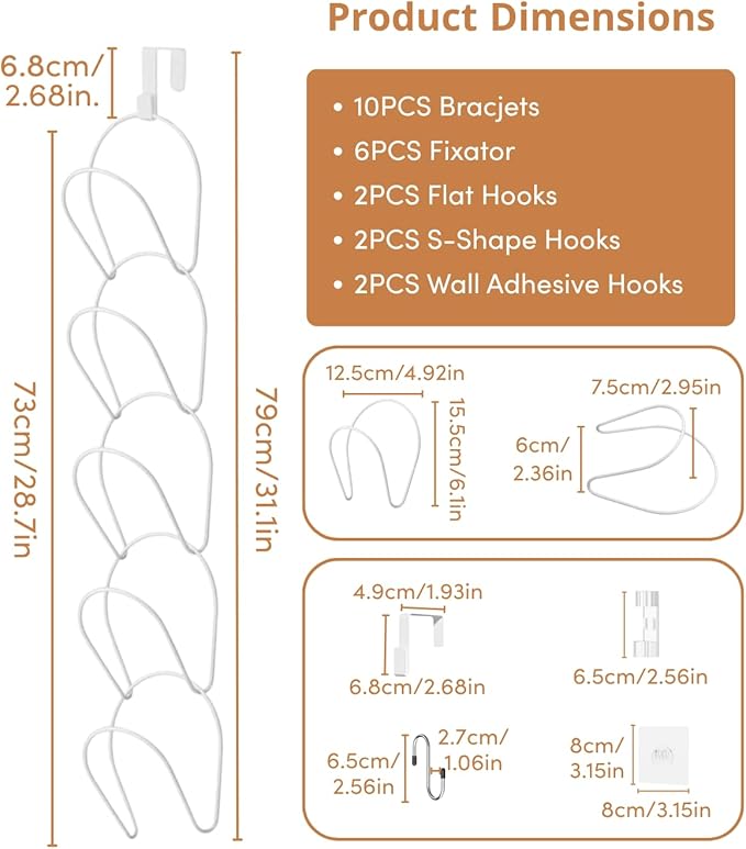 LINFIDITE 10 Pack Hat Rack Hanger Holder Organizer Closet Hanging Baseball Cap Display Storage Rack for Scarves Handbags Towels Clothes Ties Over Door Wall Mounted w Hanging Hook White